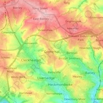 Gomersal topographic map, elevation, terrain