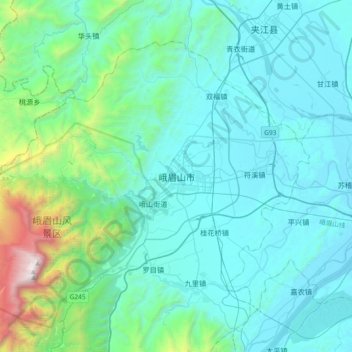 峨眉山市 topographic map, elevation, terrain