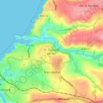 St. Columb Minor topographic map, elevation, terrain