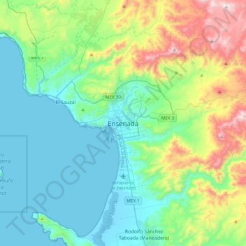 Ensenada topographic map, elevation, terrain