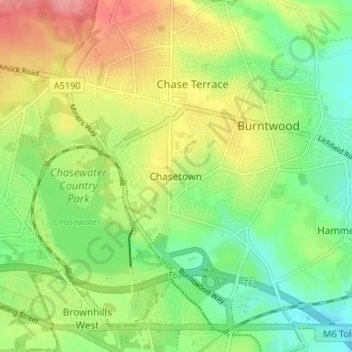 Chasetown topographic map, elevation, terrain
