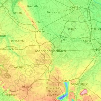 Mönchengladbach topographic map, elevation, terrain