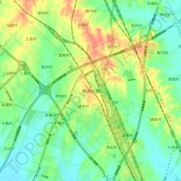 横店街道 topographic map, elevation, terrain