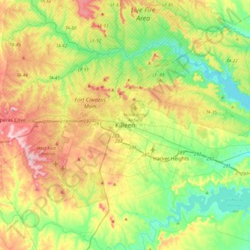 Killeen topographic map, elevation, terrain