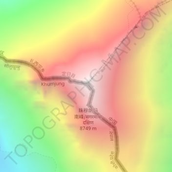 Mount Everest topographic map, elevation, terrain