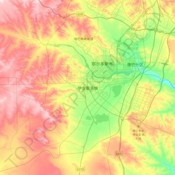 Ejin Horo topographic map, elevation, terrain