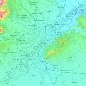 Turin topographic map, elevation, terrain