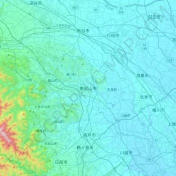 東松山市 topographic map, elevation, terrain
