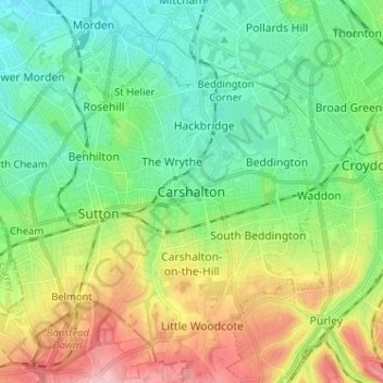 Carshalton topographic map, elevation, terrain
