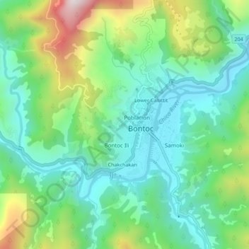 Bogbogan topographic map, elevation, terrain