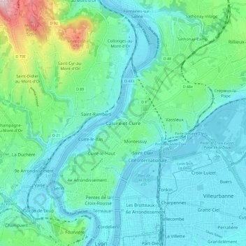 Caluire-et-Cuire topographic map, elevation, terrain