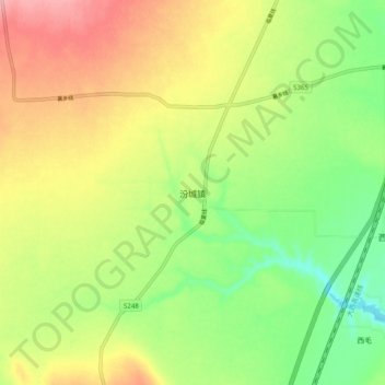 汾城镇 topographic map, elevation, terrain