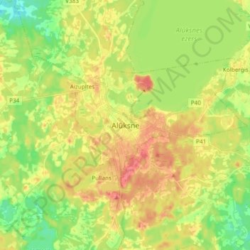 Alūksne topographic map, elevation, terrain