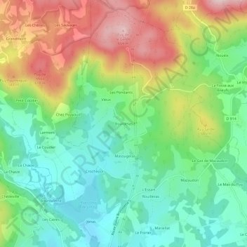 Bourdelas topographic map, elevation, terrain