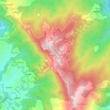 Mukteshwar topographic map, elevation, terrain