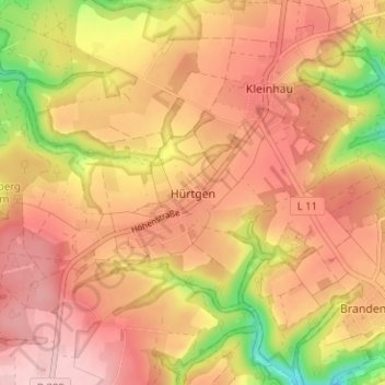 Hürtgen topographic map, elevation, terrain