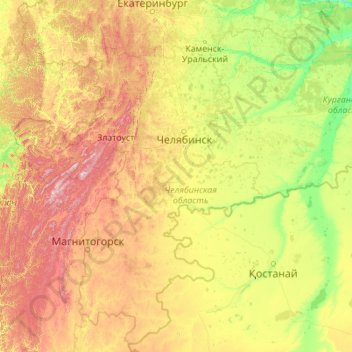 Oblast de Cheliabinsk topographic map, elevation, terrain