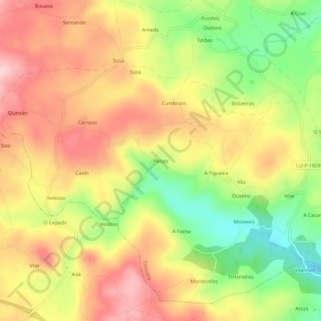 Pacios topographic map, elevation, terrain