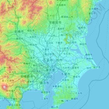関東地方 topographic map, elevation, terrain