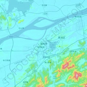 池州市 topographic map, elevation, terrain