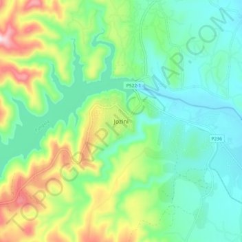 Jozini topographic map, elevation, terrain