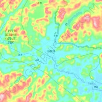 怀群镇 topographic map, elevation, terrain