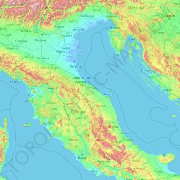 Pesaro e Urbino topographic map, elevation, terrain