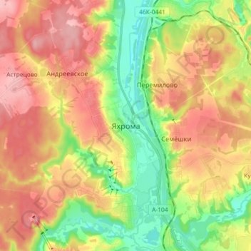 Яхрома topographic map, elevation, terrain