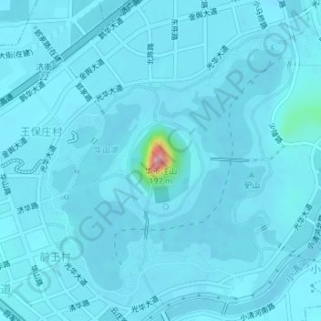 华不注山 topographic map, elevation, terrain