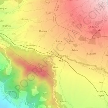 Ahju topographic map, elevation, terrain