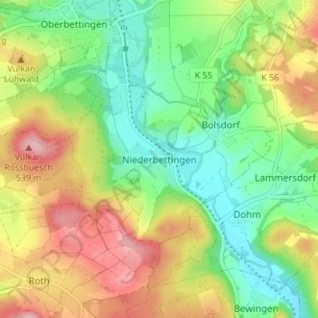 Niederbettingen topographic map, elevation, terrain