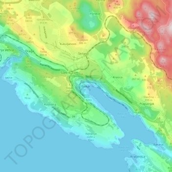Bakar topographic map, elevation, terrain