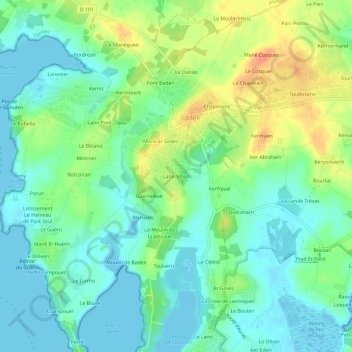 Lann Vihan topographic map, elevation, terrain