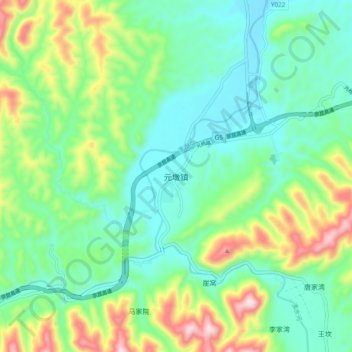 元墩镇 topographic map, elevation, terrain