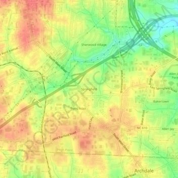 Springfield topographic map, elevation, terrain