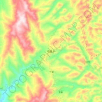 花香乡 topographic map, elevation, terrain