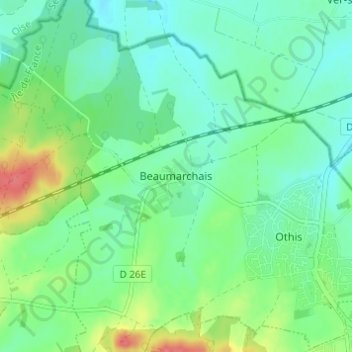 Beaumarchais topographic map, elevation, terrain