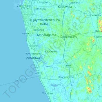 Kesbewa topographic map, elevation, terrain