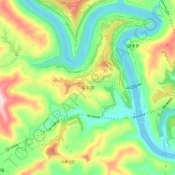 亭子镇 topographic map, elevation, terrain