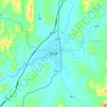 南江镇 topographic map, elevation, terrain