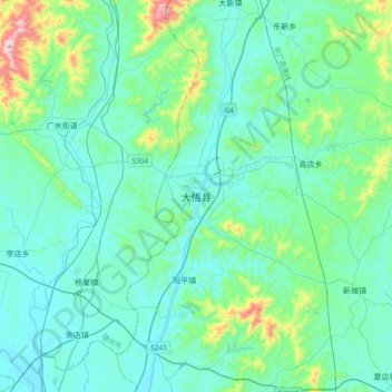 大悟县 topographic map, elevation, terrain