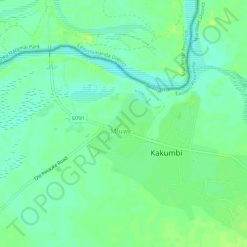 Mfuwe topographic map, elevation, terrain