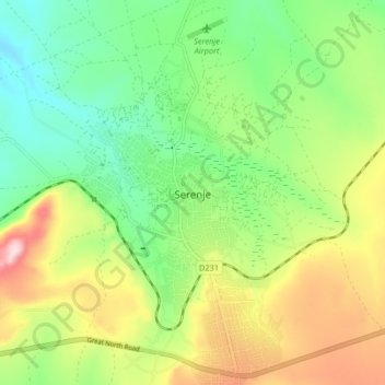 Serenje topographic map, elevation, terrain