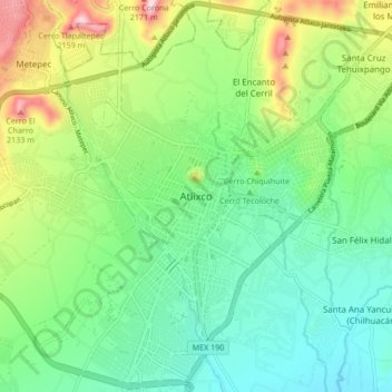 Atlixco topographic map, elevation, terrain
