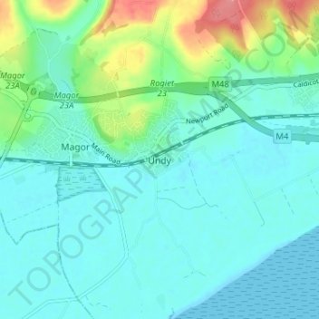 Undy topographic map, elevation, terrain