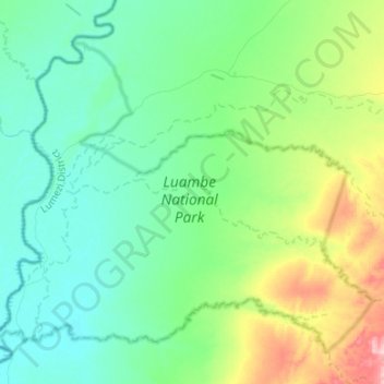 Luambe National Park topographic map, elevation, terrain