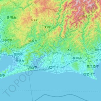 浜松市 topographic map, elevation, terrain