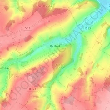 Bailleul topographic map, elevation, terrain