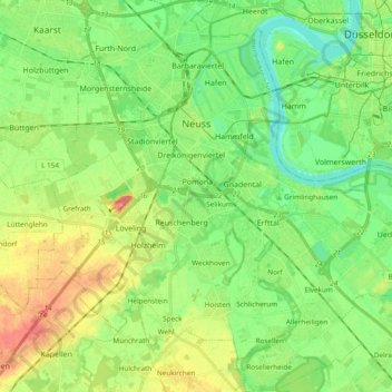 Neuss topographic map, elevation, terrain