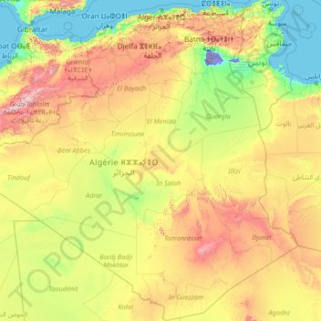 Algérie topographic map, elevation, terrain